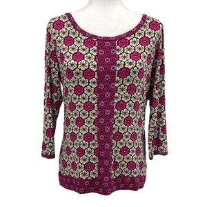 Dana Buchman Size Medium Pink Floral 3/4 Sleeve Top